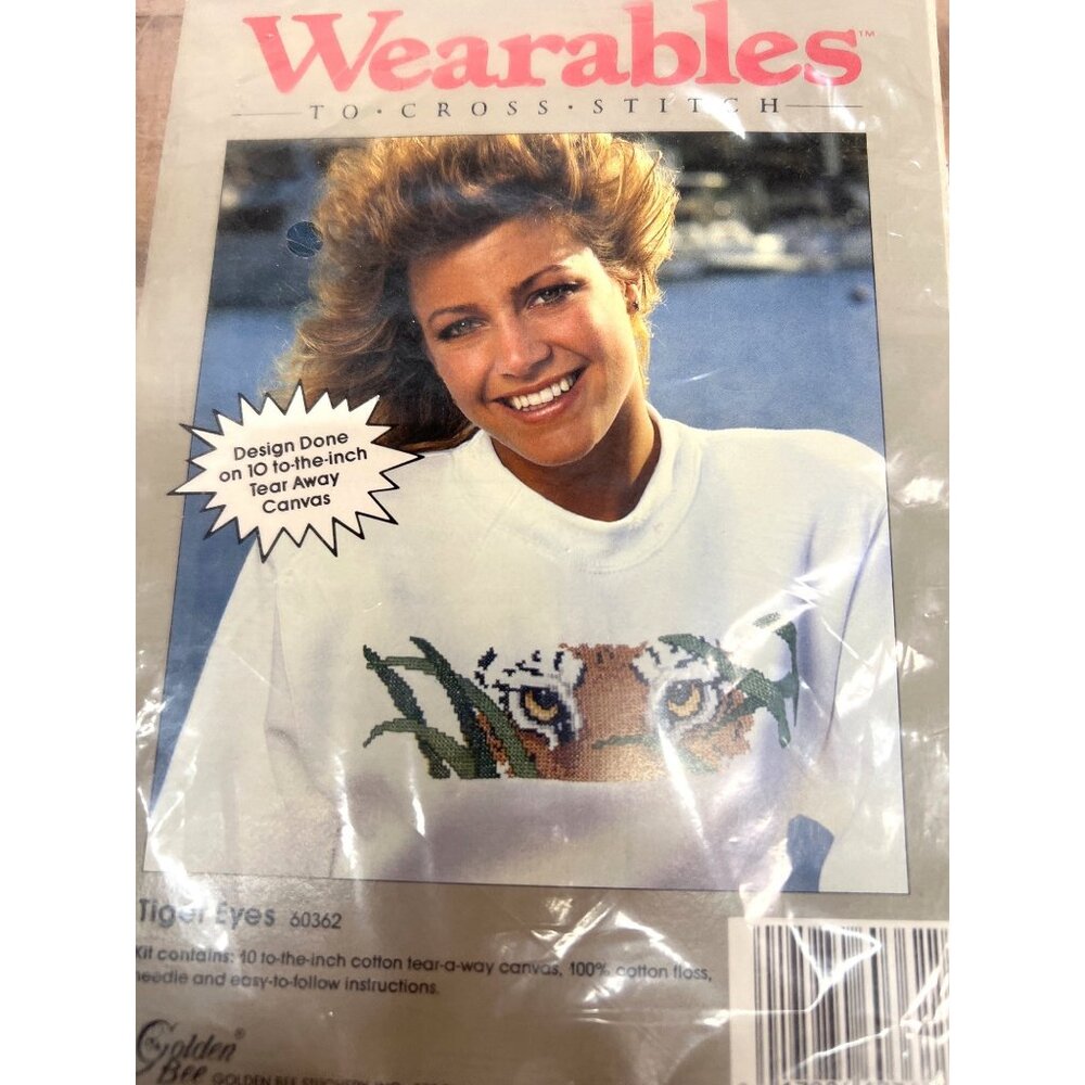 Vintage Wearables Tiger Eyes Cross Stitch Kit 10 To-the-inch Tear Away Canvas